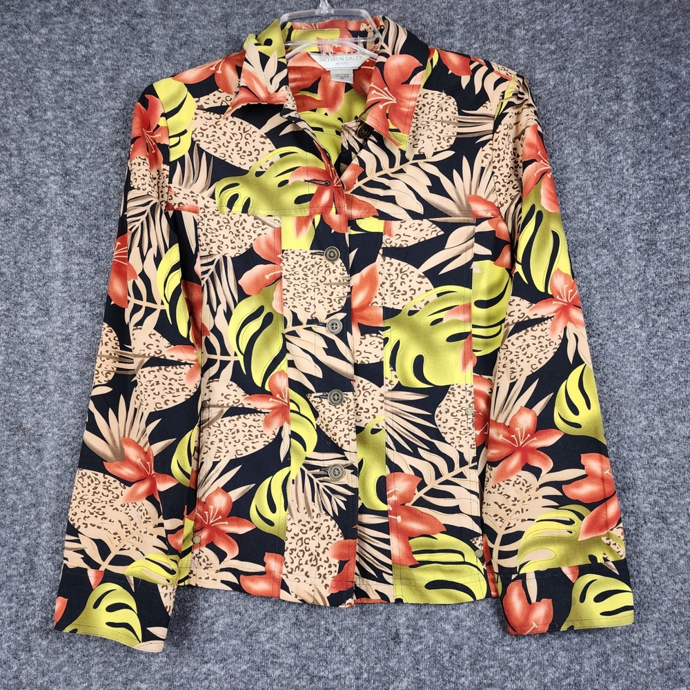 Allison Daley Jacket Women 8P Multicolor Tropical Floral Leopard Button Front
